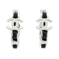 Chanel Earrings CC Logo Leather Silver Black Hoop