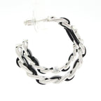 Chanel Earrings CC Logo Leather Silver Black Hoop — view 2