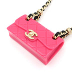 Chanel Necklace Leather Pink Gold Black Quilted Bag Motif