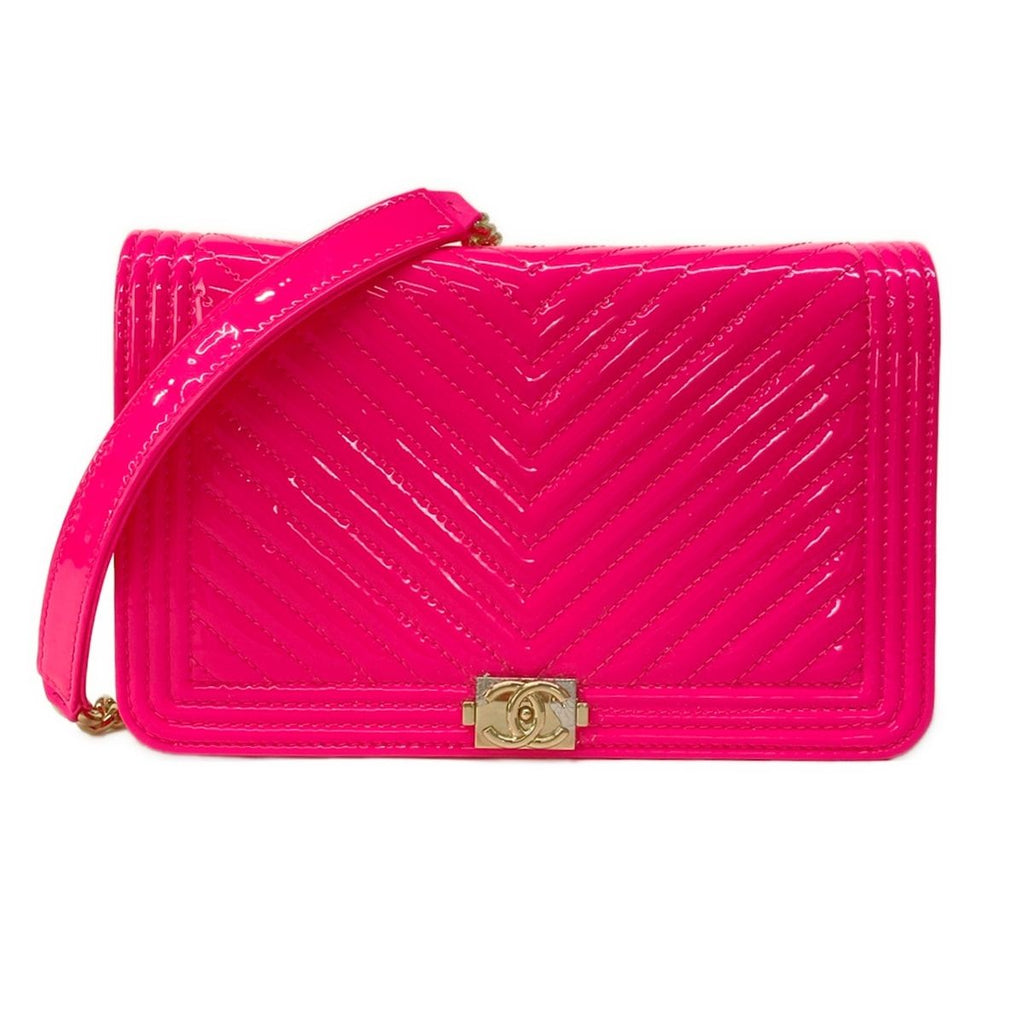 Chanel Wallet Boy Stitch Pink Chain Gold Metal Leather