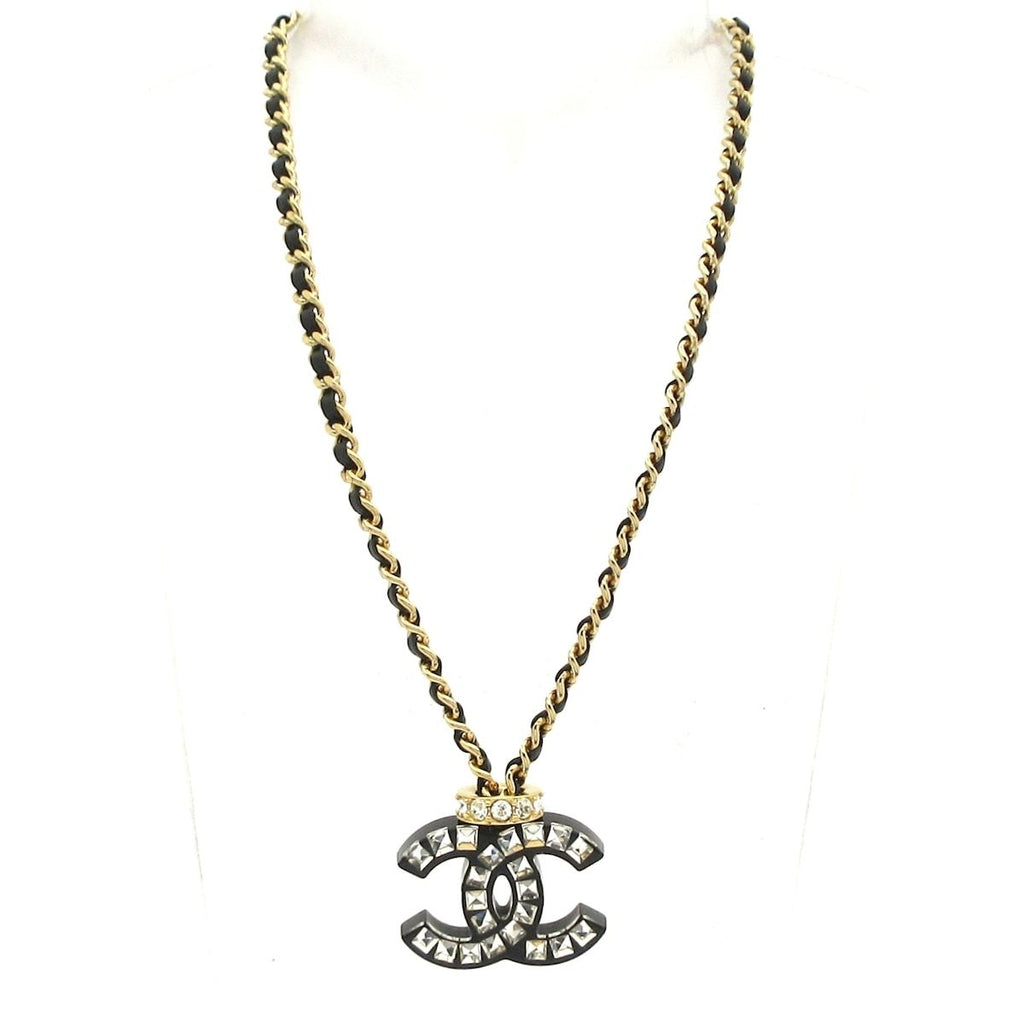 Chanel Choker CC Logo Leather Gold Black Clear Necklace — view 2