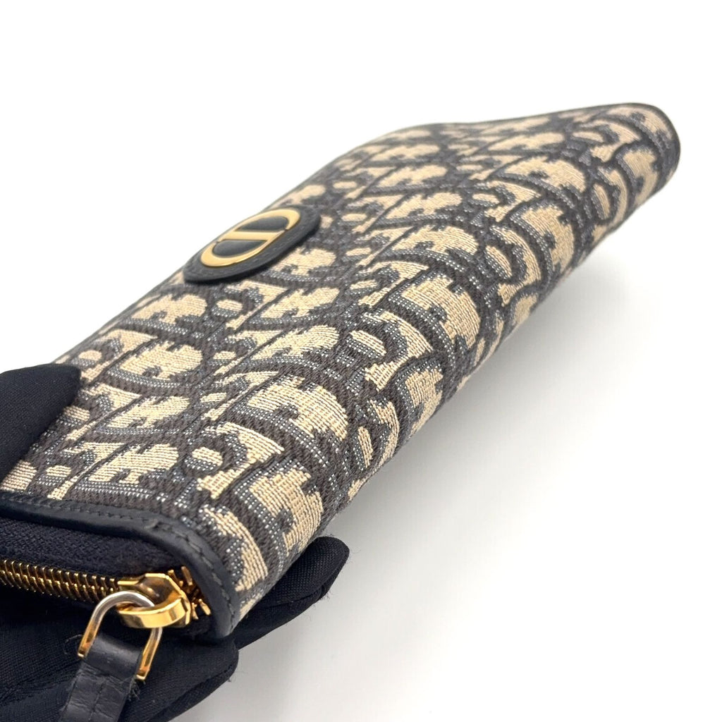 Dior 30 Montaigne Voyageur Wallet Leather Canvas Dark Navy Beige Gold — view 7