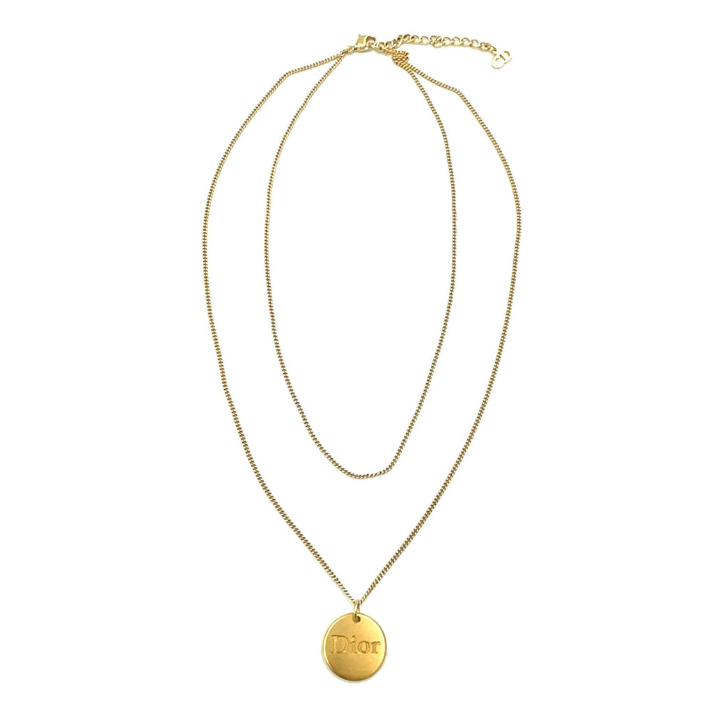 Dior Logo Plate Double Chain Gold Plated Necklace — view 3