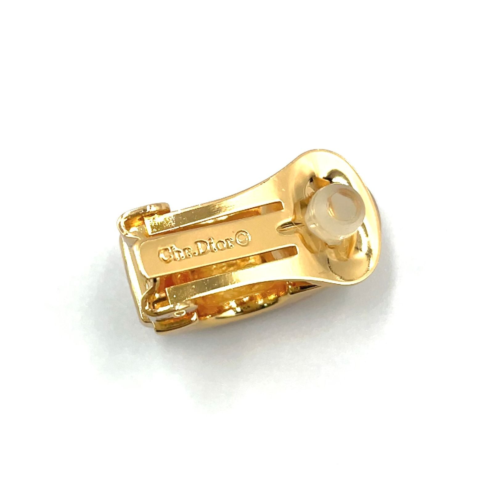 Dior Pave Rhinestone Half Hoop Color Stone Clear Gold Earrings — view 3