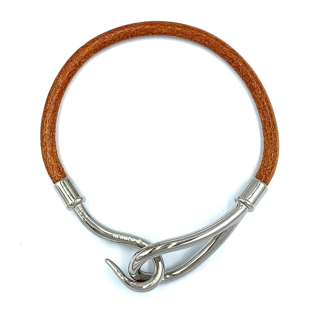 Hermes Jumbo Leather Metal Silver Light Brown Bracelet — view 3