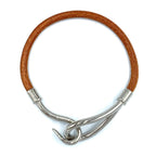 Hermes Jumbo Leather Metal Silver Light Brown Bracelet — view 3