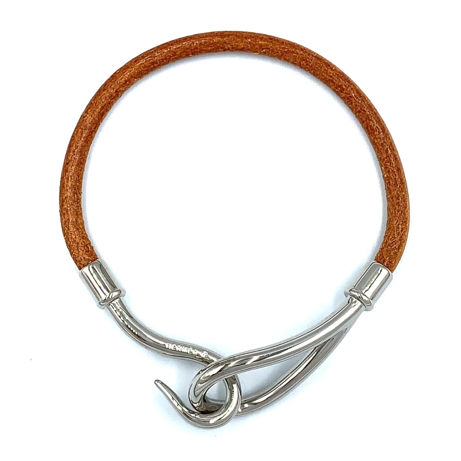 Hermes Jumbo Leather Metal Silver Light Brown Bracelet — view 3