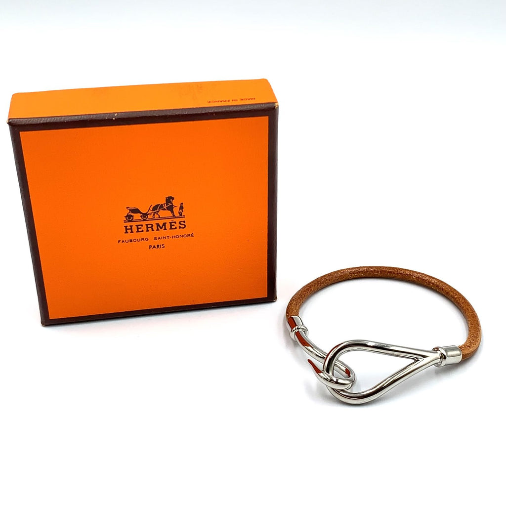 Hermes Jumbo Leather Metal Silver Light Brown Bracelet — view 9