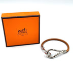 Hermes Jumbo Leather Metal Silver Light Brown Bracelet — view 9