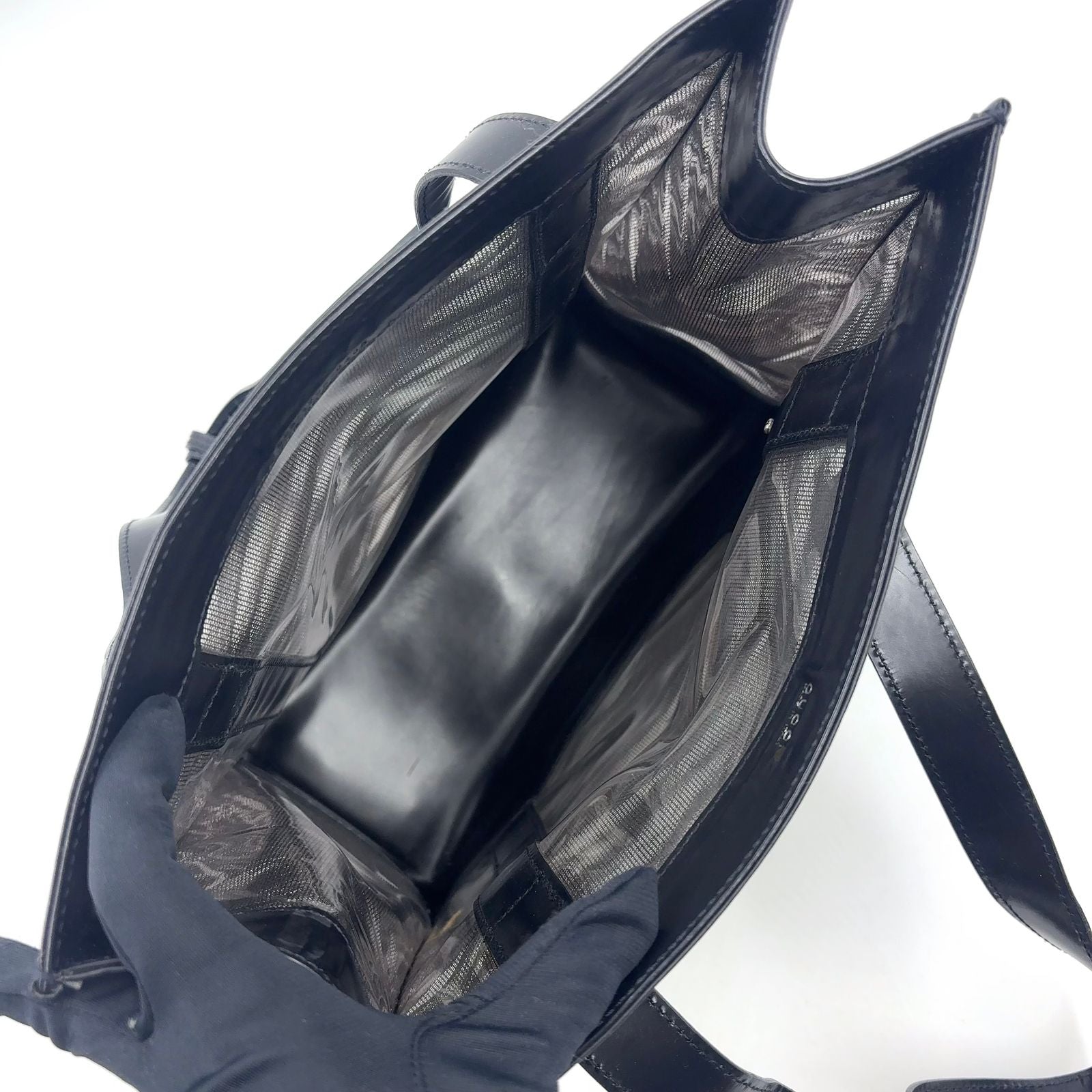 Gucci Mesh Leather Nylon Black Tote Silver — view 3