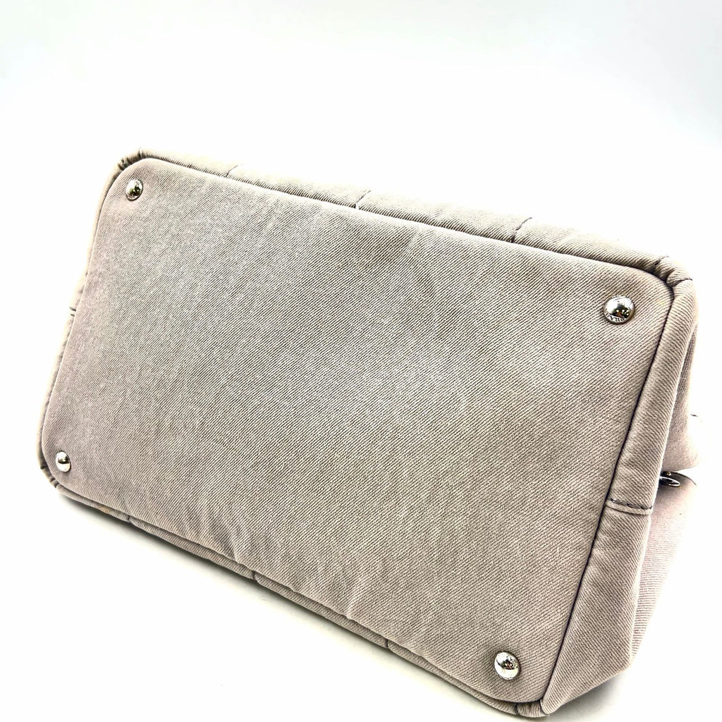 Prada Canapa Denim Canvas Light Gray Tote Silver — view 5