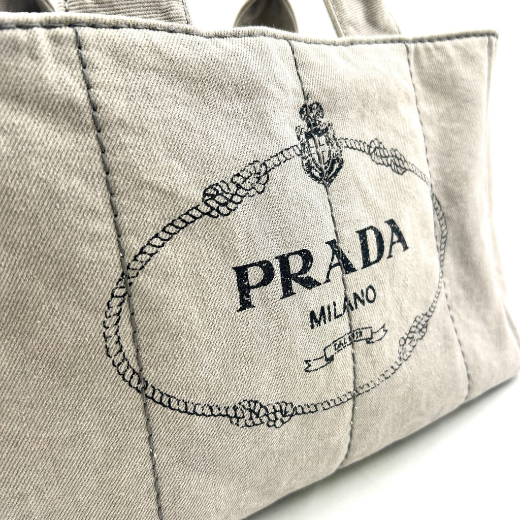 Prada Canapa Denim Canvas Light Gray Tote Silver — view 8