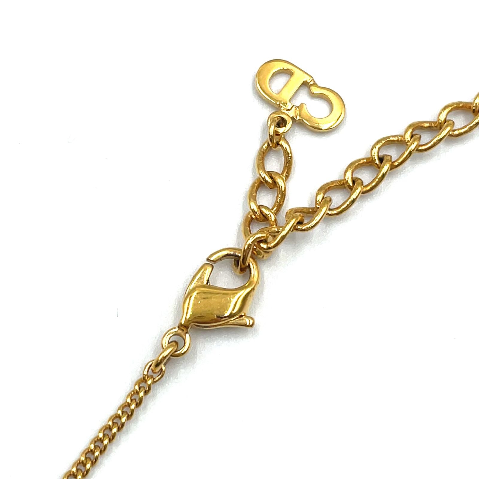 Dior Logo Rhinestone Color Stone Clear Gold Necklace — view 6