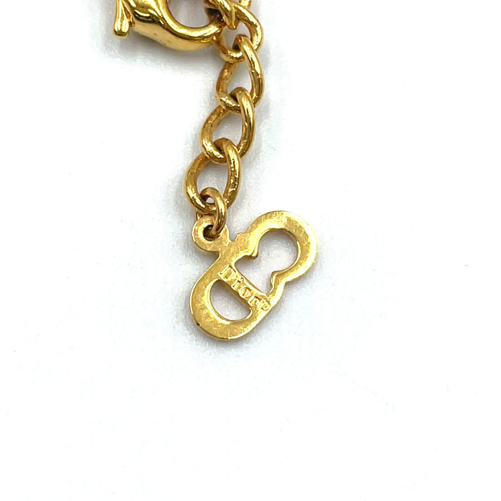 Dior Logo Rhinestone Color Stone Clear Gold Necklace — view 3