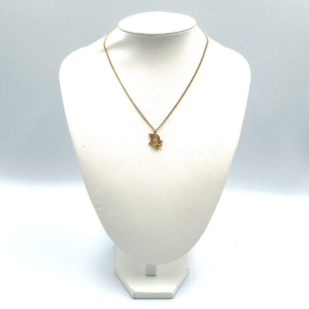 Dior Logo Rhinestone Color Stone Clear Gold Necklace — view 8