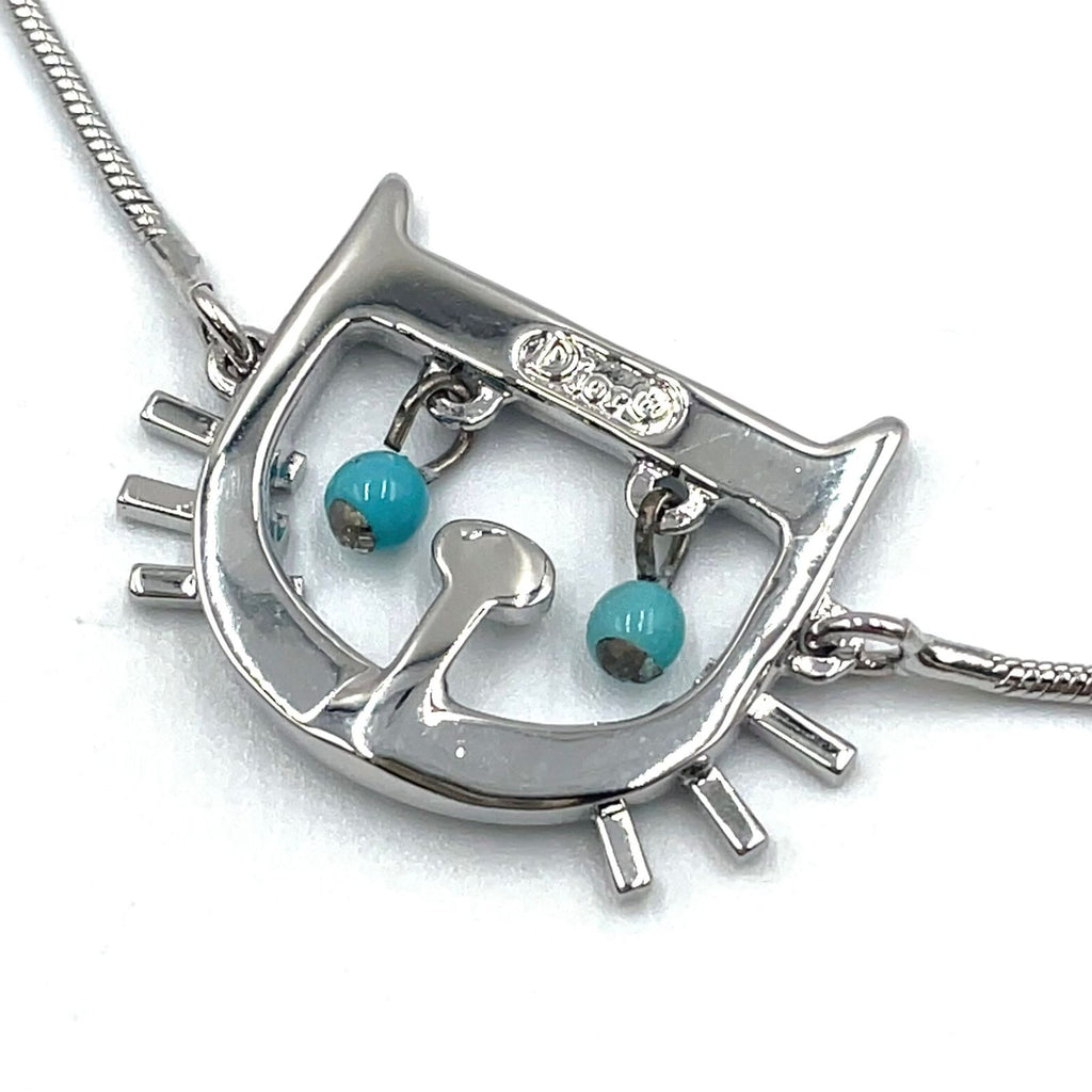 Dior Cat & D Metal Color Beads Silver Turquoise Blue Bracelet — view 4
