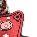Prada Saffiano Leather Bear Bag Charm Metal Pink Red Key Holder Silver — view 5