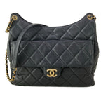 Chanel Shoulder Bag Quilted Hobo Black Metal Chain Gold