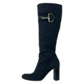 Gucci Long Boots 36.5 C Black Dark Green GG Pattern Horsebit Leather