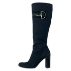 Gucci Long Boots 36.5 C Black Dark Green GG Pattern Horsebit Leather