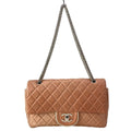 Chanel Shoulder Bag Double Flap Quilted Pink Beige Chain Silver Lambskin