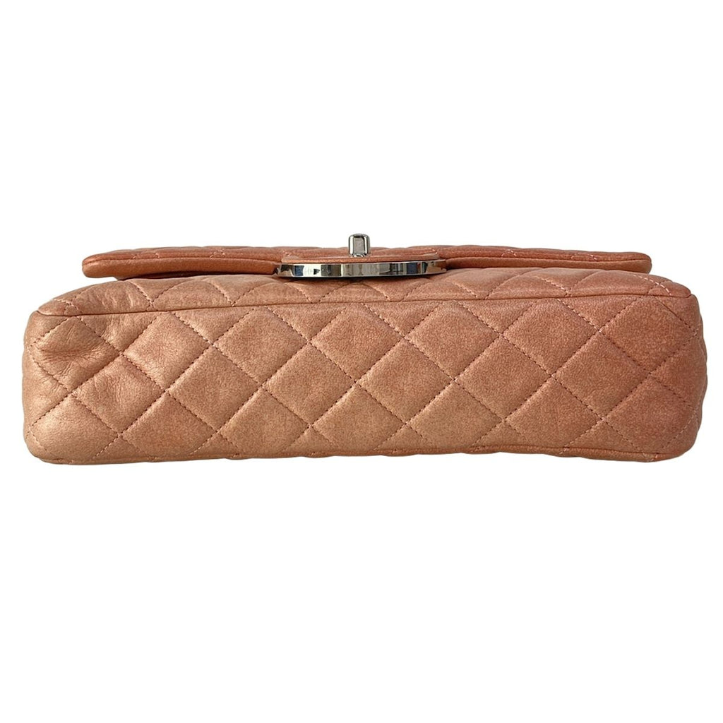 Chanel Shoulder Bag Double Flap Quilted Pink Beige Chain Silver Lambskin — view 5
