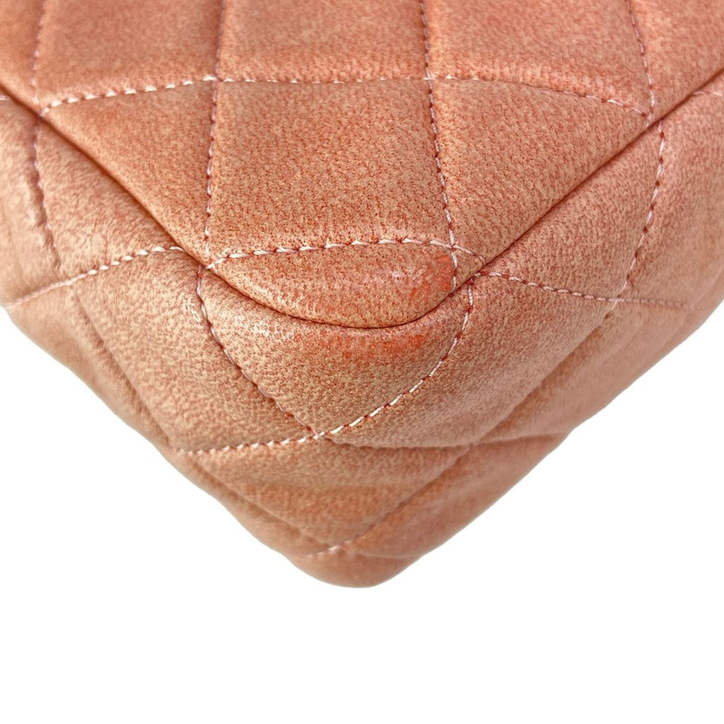 Chanel Shoulder Bag Double Flap Quilted Pink Beige Chain Silver Lambskin — view 9