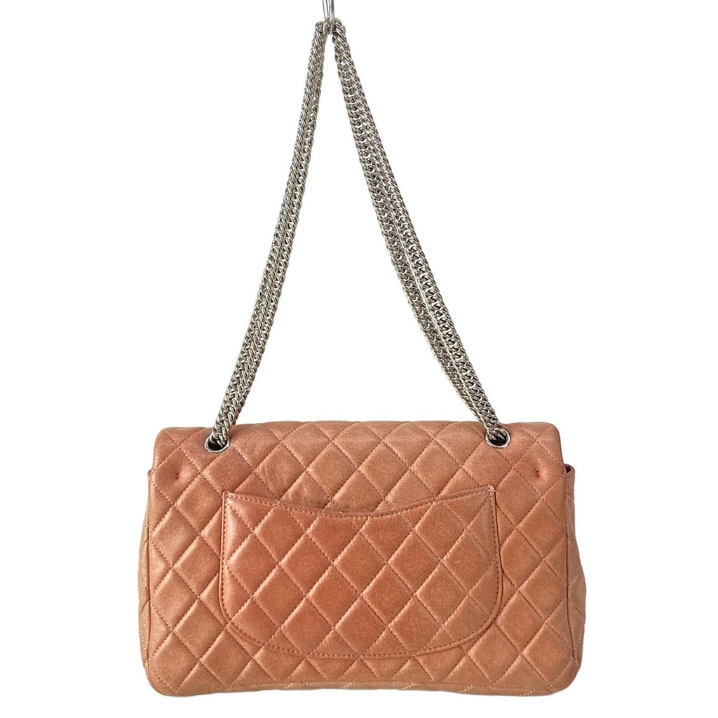 Chanel Shoulder Bag Double Flap Quilted Pink Beige Chain Silver Lambskin — view 3