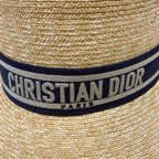 Dior Hat 58 Beige Blue Gray Straw Hat Cotton — view 7
