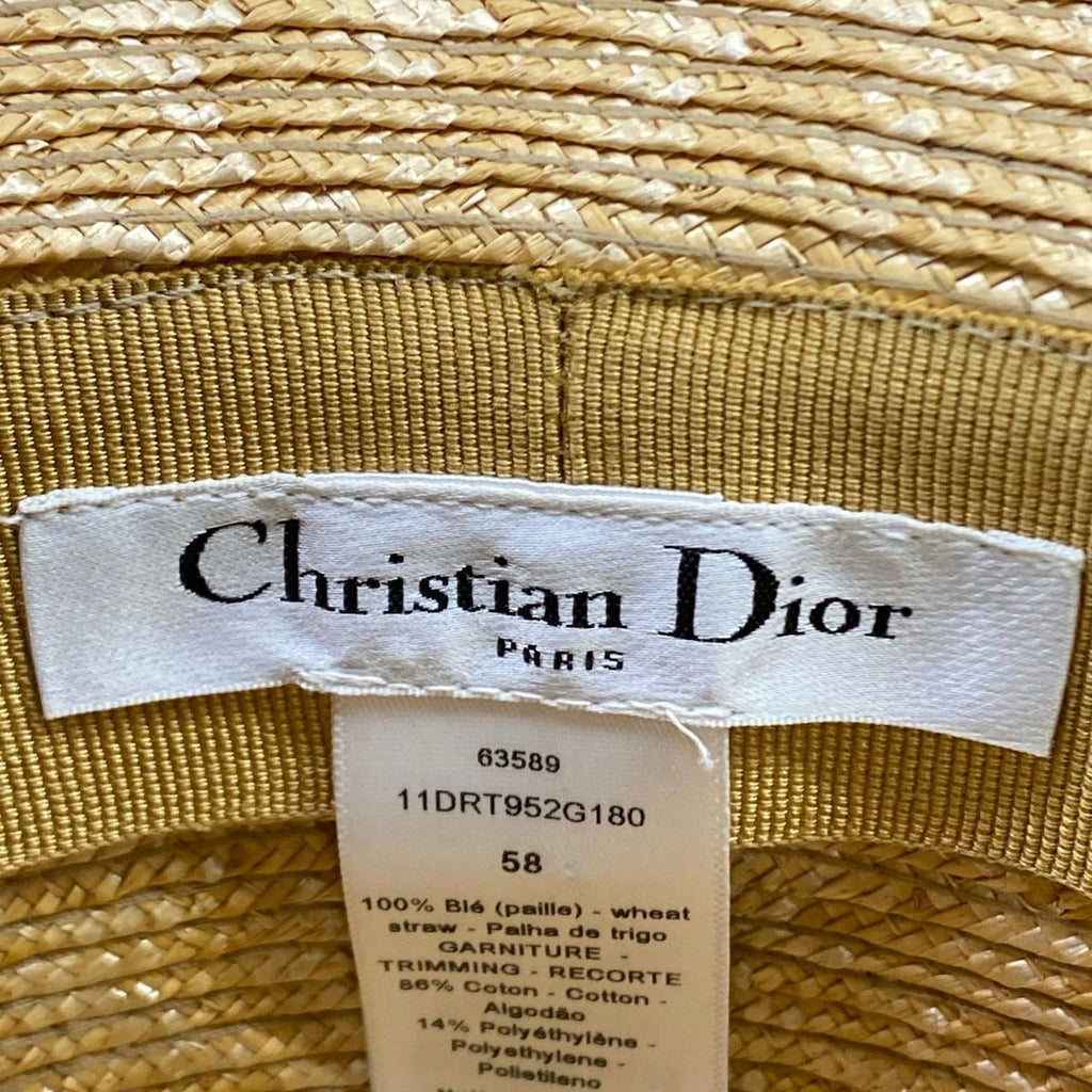 Dior Hat 58 Beige Blue Gray Straw Hat Cotton — view 5