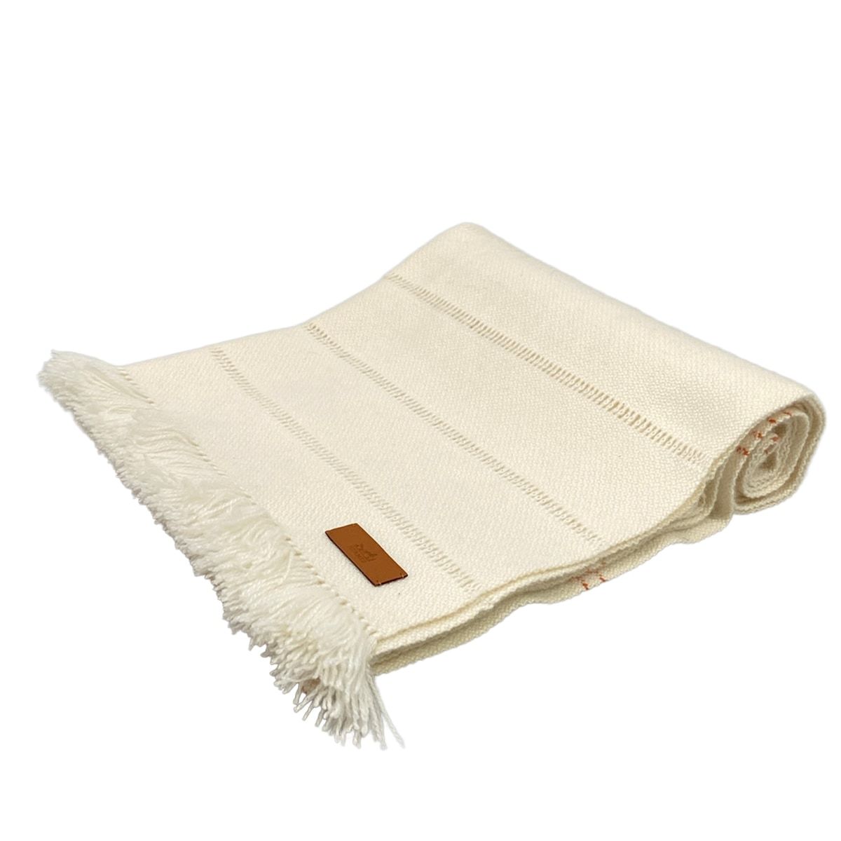 Hermes Shawl 01 White Cui Vre Cashmere Scarf