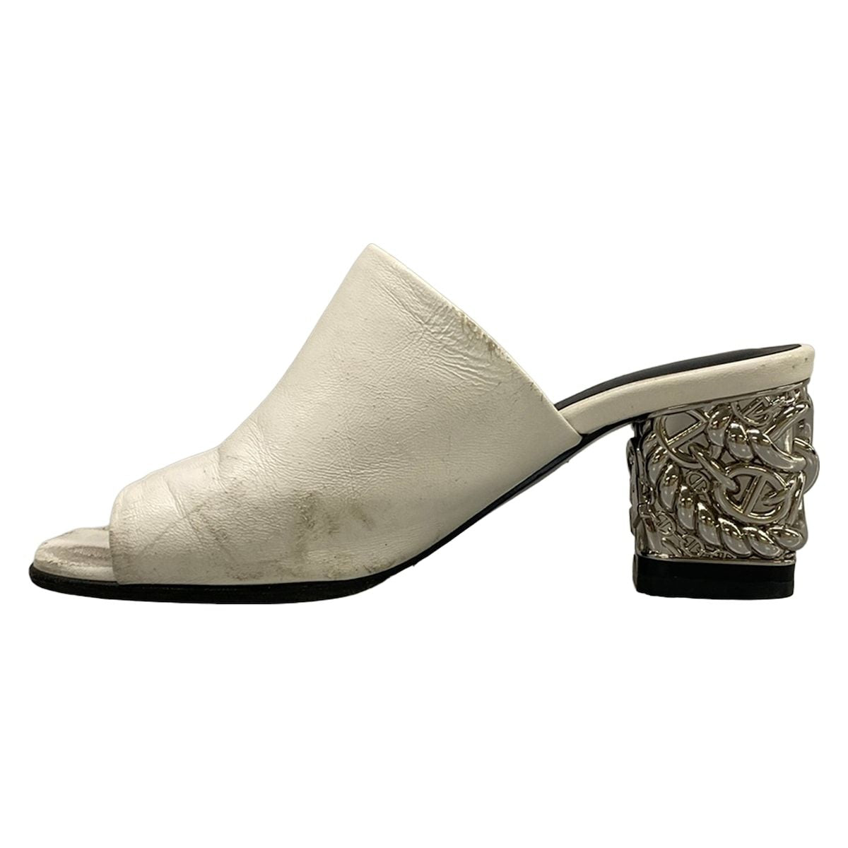 Hermes Sandals 36 Glossy White Silver Chunky Heels Open Toe Chaine D'ancre — view 3