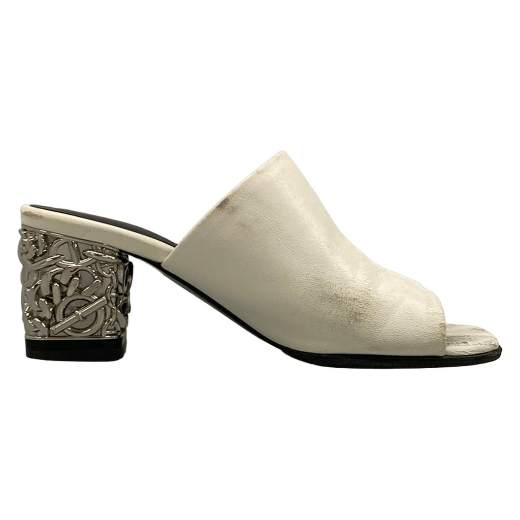 Hermes Sandals 36 Glossy White Silver Chunky Heels Open Toe Chaine D'ancre — view 2