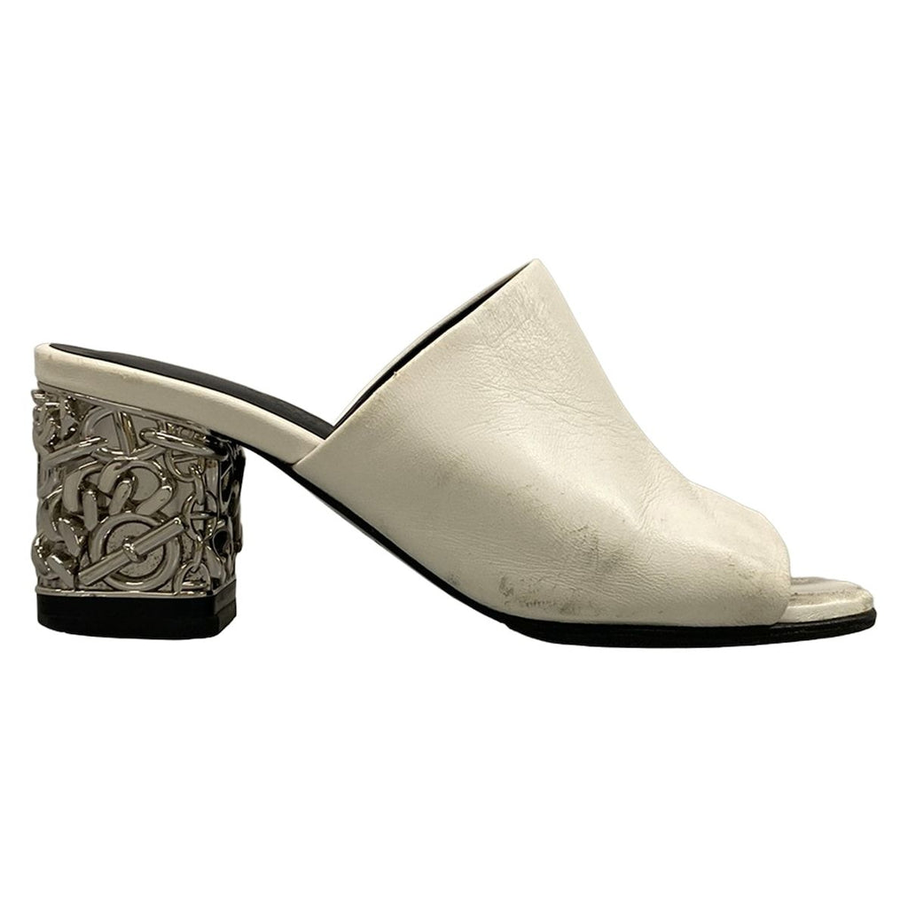 Hermes Sandals 36 Glossy White Silver Chunky Heels Open Toe Chaine D'ancre — view 4