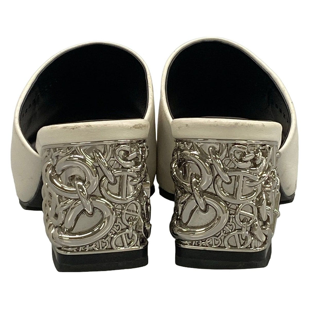 Hermes Sandals 36 Glossy White Silver Chunky Heels Open Toe Chaine D'ancre — view 6