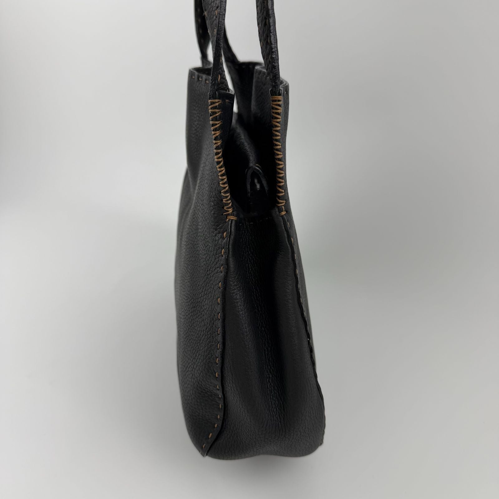 Fendi Shoulder Bag Tote Leather Black Silver Gold Vintage — view 5