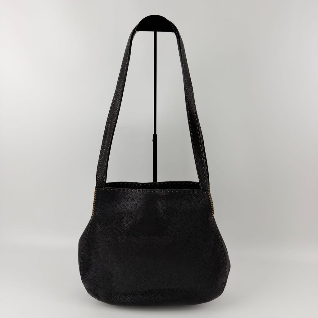 Fendi Shoulder Bag Tote Leather Black Silver Gold Vintage
