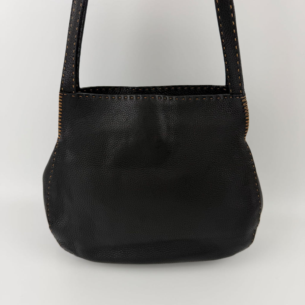 Fendi Shoulder Bag Tote Leather Black Silver Gold Vintage — view 3