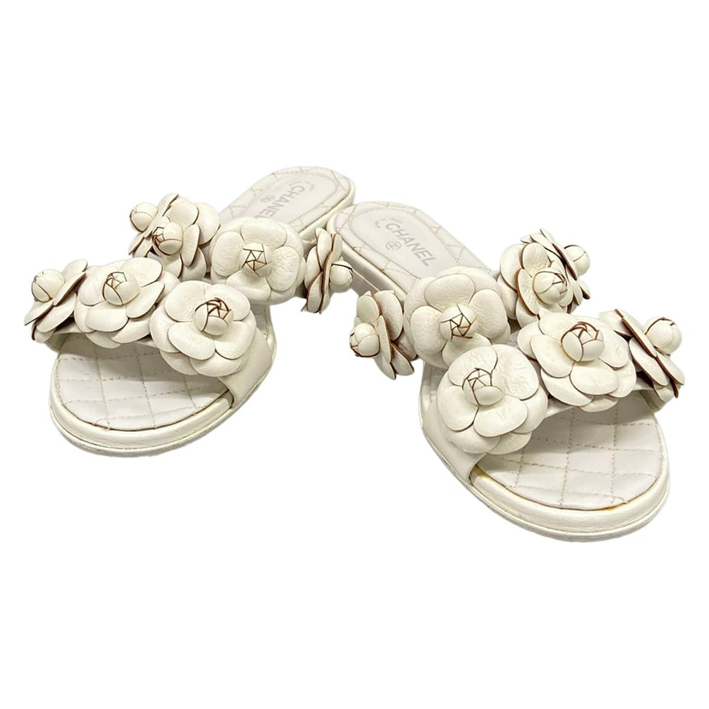 Chanel Mules 35 C White Camellia Leather — view 2
