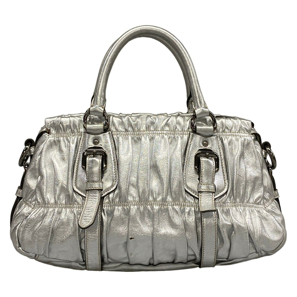 Prada Handbag Gather Bag Silver Leather — view 3