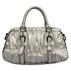 Prada Handbag Gather Bag Silver Leather — view 3