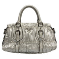 Prada Handbag Gather Bag Silver Leather
