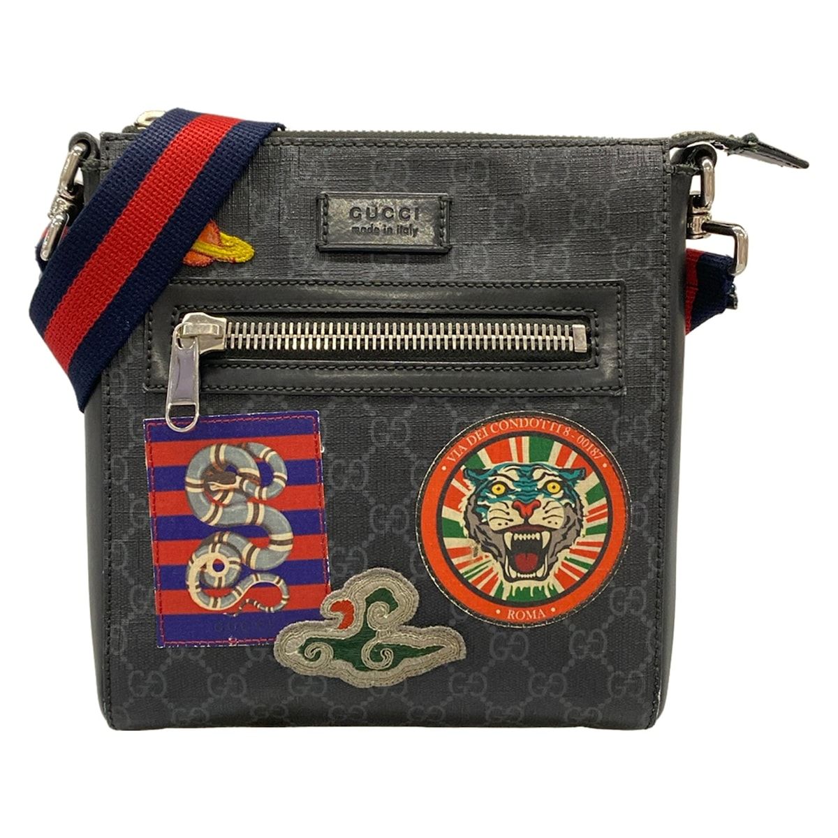 Gucci Shoulder Bag Night Courier GG Supreme Black Red Multi Leather
