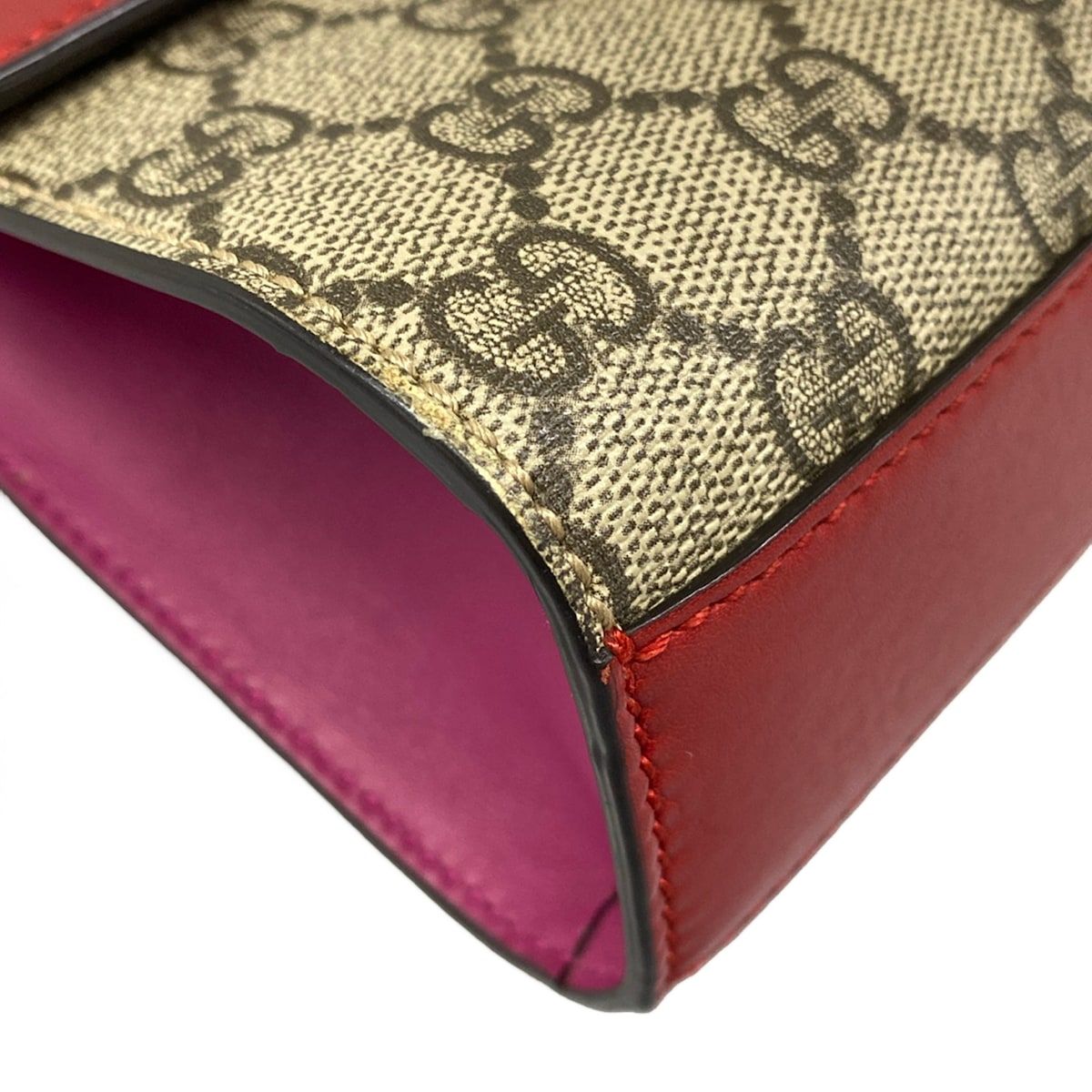 Gucci Shoulder Bag Padlock Small GG Supreme Red Beige Multi Chain Leather — view 6