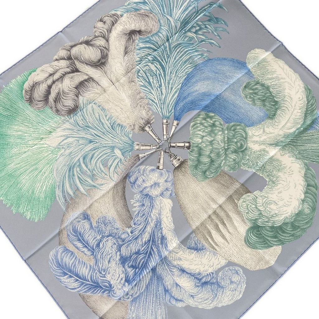 Hermes Scarf Carre 90 Light Blue Light Green Multi Plumets Et Panaches