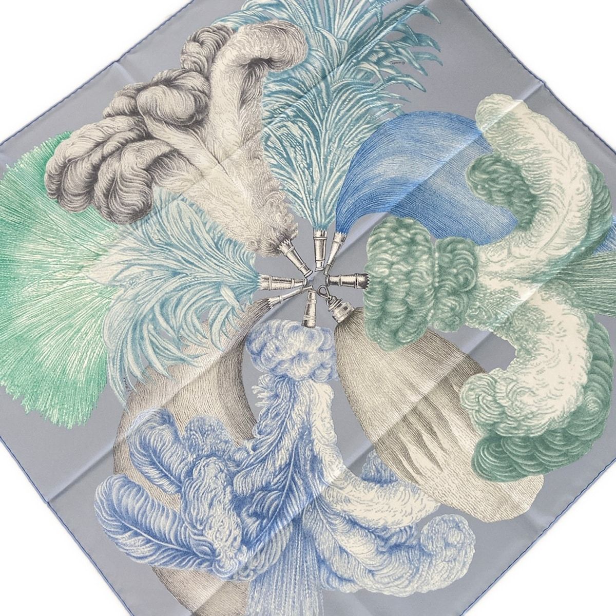 Hermes Scarf Carre 90 Light Blue Light Green Multi Plumets Et Panaches