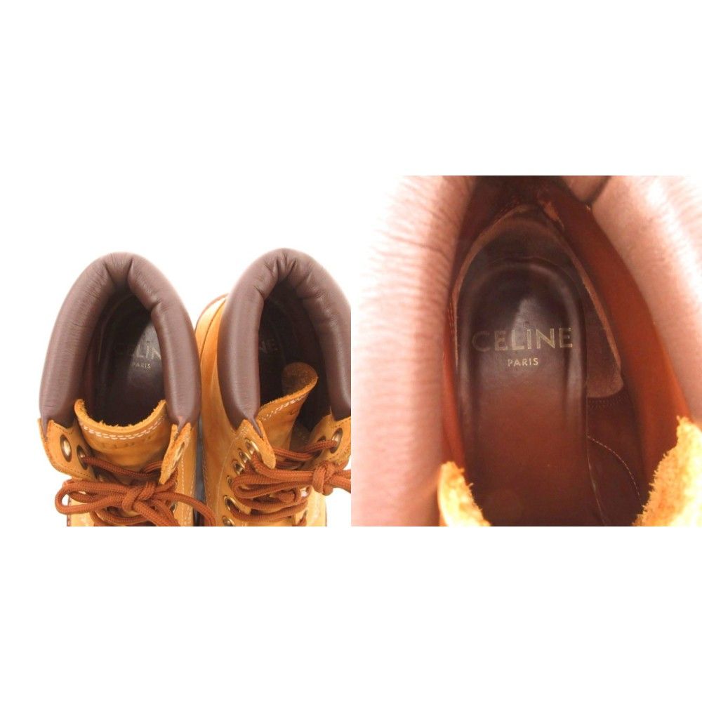 Celine Lace Up Boots Shoes Suede Leather 38 Yellow Brown — view 6