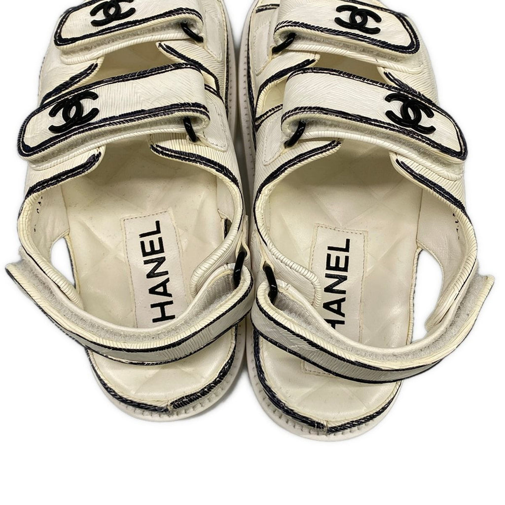 Chanel Sandals 34 C White Black CC Logo Velcro Leather — view 7