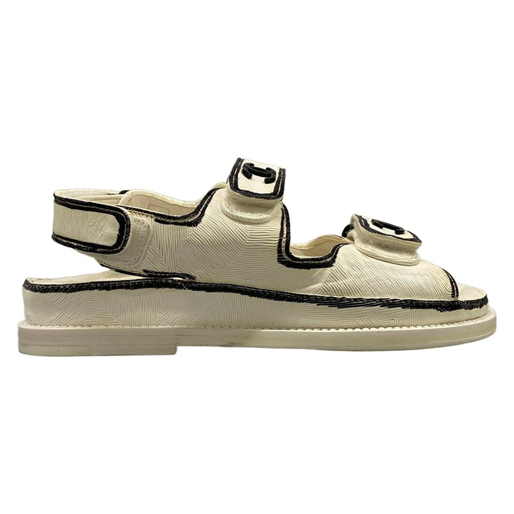 Chanel Sandals 34 C White Black CC Logo Velcro Leather — view 4