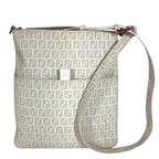 Fendi Shoulder Bag Zucchino Logo Leather White